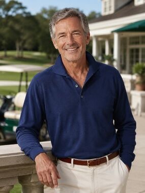 Biella Luxe Made in Italy Navy Knit Polo Sweater L Quiet Luxury Preppy